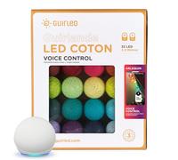 GuirLED - Guirlande lumineuse boules coton LED USB - Commande Vocale - Amazon Alexa & Google Assistant - Programmable à l'infini - Adaptateur secteur 2xUSB inclus -32 boules 3.2m - Arlequin