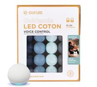 GuirLED - Guirlande lumineuse boules coton LED USB - Commande Vocale - Amazon Alexa & Google Assistant - Programmable à l'infini - Adaptateur secteur 2xUSB inclus -32 boules 3.2m - Byzantin