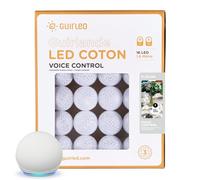 GuirLED - Guirlande lumineuse boules coton LED USB - Commande Vocale - Amazon Alexa & Google Assistant - Programmable à l'infini - Chargeur double USB 2A inclus - 16 boules - Flocon