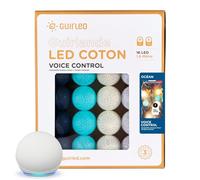 GuirLED - Guirlande lumineuse boules coton LED USB - Commande Vocale - Amazon Alexa & Google Assistant - Programmable à l'infini - Chargeur double USB 2A inclus - 16 boules - Océan