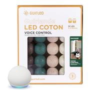 GuirLED - Guirlande lumineuse boules coton LED USB - Commande Vocale - Amazon Alexa & Google Assistant - Programmable à l'infini - Adaptateur secteur 2xUSB inclus -32 boules 3.2m - Sauvage