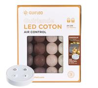 GuirLED - Guirlande lumineuse boules coton LED USB - Télécommande sans fil - Veilleuse bébé 2h - Adaptateur secteur double USB 2A inclus - 4 intensités - 24 boules 2.4m - Chocolat