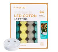 GuirLED - Guirlande lumineuse boules coton LED USB - Télécommande sans fil - Veilleuse bébé 2h - Adaptateur secteur double USB 2A inclus - 4 intensités - 24 boules 2.4m - Scandinave