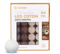 GuirLED - Guirlande lumineuse wifi boules coton LED USB - Commande Vocale - Maison connectée - Amazon Alexa & Google Assistant - Adaptateur secteur 2xUSB inclus - 24 boules 2.4 - Chocolat