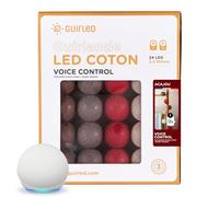 GuirLED - Guirlande lumineuse wifi boules coton LED USB - Commande Vocale - Maison connectée - Amazon Alexa & Google Assistant - Adaptateur secteur 2xUSB inclus - 24 boules 2.4 - Acajou