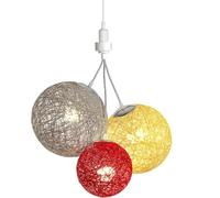 Guirled - Luminaire Suspension E27-100% prêt à l’emploi sans outils - A visser directement sur une douille E27 - Télécommande sans fil - 3 boules en chanvre naturel - 3 ampoules LED incluses -Bahia