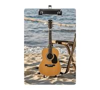 Guitar on the Beach Porte-bloc en acrylique A4, durable et lisse avec clip en métal, tableau à clip portable à fixer au mur pour bureau, salle de classe, infirmières et enseignants