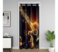 Guitare 86x203 Rideau de Porte,Rock'N'Roll Rideau Occultant,Abstrait Funky Guitare Instrument Mélodie Rideau Porte Entrée,Brillant Étoile D'Or Rideaux de Séparation de Chambre pour Garçon Fille