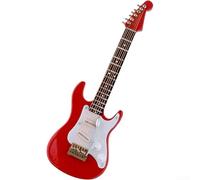 Guitare miniature 14 cm - Design électrique classique en bois pour sculpture - Authentique pour mini modèle avec base et boîte pour les amateurs de guitare, décoration de bureau (rouge)
