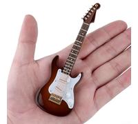 Guitare miniature en bois de 14 cm - Instrument non jouable - Modèle de guitare électrique détaillé avec étui pour décoration d'étagère (couleur café)