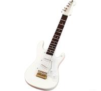 Guitare miniature en bois de 14 cm - Instrument non jouable - Modèle de guitare électrique détaillé avec étui pour décoration d'étagère - Décoration de studio (blanc)