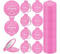 Gulfmew Lot de 36 miroirs compacts de 7 cm avec Message inspirant, Petit Miroir de Poche, Cadeau pour Femme, Amis, collègues, Halloween, Noël, fête - Rose