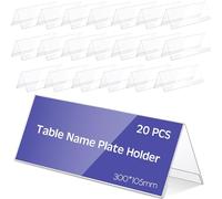 Gulfmew Porte-Étiquette en Acrylique Chevalet Porte-Nom Transparent Plaques Nominatives de Table Réutilisable en Forme de Toit Porte-Carte d'Affichage pour Conférence, 30 x 10,5 cm (20 Pièces)