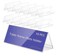 Gulfmew Porte-Étiquette en Acrylique Chevalet Porte-Nom Transparent Plaques Nominatives de Table Réutilisable en Forme de Toit Porte-Carte d'Affichage pour Conférence, 30 x 10,5 cm (10 Pièces)