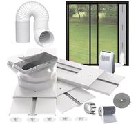 Gulrear Joint kit fenetre pour climatiseur mobile 240cm-6 Panneaux Coul.Réglables, Raccord Universel13/15cm + Tuyau Φ13cm, Iso. & Évac., filtre écran, Porte/Fen Coul., Inst. Sans Outil
