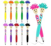 Gulxwis 12PCS Stylos Amusants Rétractables 3 en 1 pour Enfants, Stylos à Bille Mop Head, Stylo Tablette Tactile pour Tablettes et Téléphones Portables Cadeau pour Enfants et Adultes