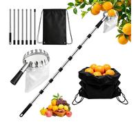 Gulxwis 2.8M Cueille Fruit Telescopique, Perche pour Cueillir Les Fruits en Acier Inoxydable, Ramasse Pomme avec Sac en Tissu, pour Pommes, Poires, Oranges, Pêches et Citrons