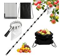 Gulxwis 4M Cueille Fruit Telescopique, Ramasse Pomme en Acier Inoxydable, Perche pour Cueillir Les Fruits avec Sac en Tissu, pour Pommes, Poires, Oranges, Pêches et Citrons