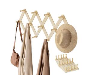 Gumcoly Patère Murale de 14 Crochets rétractables, Porte Manteau Mural rétractable pour Suspendre Manteaux écharpes, Sacs à Main et Autres, Naturel, Pin couleur