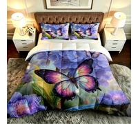 Gumntun 3 Pièces Couette 220 x 240 cm Femme Fleurs et Papillons, Versátil Parure de Lit 4 Saisons + 2 Taies d'oreiller 65x65 cm, Estilo Moderno Réversible Couette Sin Housse Para 2 Personnes_B19853