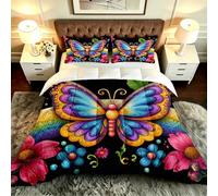 Gumntun 3 Pièces Couette 220 x 240 cm Femme Fleurs et Papillons, Versátil Parure de Lit 4 Saisons + 2 Taies d'oreiller 65x65 cm, Estilo Moderno Réversible Couette Sin Housse Para 2 Personnes_B19865