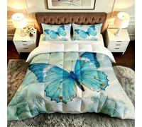 Gumntun 3 Pièces Couette 220 x 240 cm Femme Fleurs et Papillons, Versátil Parure de Lit 4 Saisons + 2 Taies d'oreiller 65x65 cm, Estilo Moderno Réversible Couette Sin Housse Para 2 Personnes_B19859