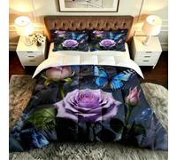 Gumntun 3 Pièces Couette 220 x 240 cm Femme Fleurs et Papillons, Versátil Parure de Lit 4 Saisons + 2 Taies d'oreiller 65x65 cm, Estilo Moderno Réversible Couette Sin Housse Para 2 Personnes_B19883