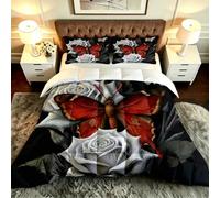 Gumntun 3 Pièces Couette 220 x 240 cm Fleurs et Papillons, Versátil Parure de Lit 4 Saisons + 2 Taies d'oreiller 65x65 cm, Estilo Moderno Réversible Couette Sin Housse Para 2 Personnes_B19601
