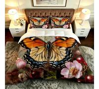 Gumntun 3 Pièces Couette 220 x 240 cm Fleurs et Papillons, Versátil Parure de Lit 4 Saisons + 2 Taies d'oreiller 65x65 cm, Estilo Moderno Réversible Couette Sin Housse Para 2 Personnes_B19643