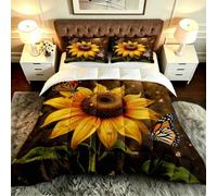 Gumntun 3 Pièces Couette 220 x 240 cm Fleurs et Papillons, Versátil Parure de Lit 4 Saisons + 2 Taies d'oreiller 65x65 cm, Estilo Moderno Réversible Couette Sin Housse Para 2 Personnes_B19649