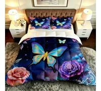 Gumntun 3 Pièces Couette 220 x 240 cm Fleurs et Papillons, Versátil Parure de Lit 4 Saisons + 2 Taies d'oreiller 65x65 cm, Estilo Moderno Réversible Couette Sin Housse Para 2 Personnes_B19721