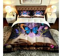 Gumntun 3 Pièces Couette 220 x 240 cm Fleurs et Papillons, Versátil Parure de Lit 4 Saisons + 2 Taies d'oreiller 65x65 cm, Estilo Moderno Réversible Couette Sin Housse Para 2 Personnes_B19637