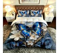 Gumntun 3 Pièces Couette 220 x 240 cm Fleurs et Papillons, Versátil Parure de Lit 4 Saisons + 2 Taies d'oreiller 65x65 cm, Estilo Moderno Réversible Couette Sin Housse Para 2 Personnes_B19655
