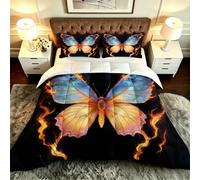 Gumntun 3 Pièces Couette 220 x 240 cm Papillons Colorés et Flammes, Versátil Parure de Lit 4 Saisons + 2 Taies D'oreiller 65x65 cm, Estilo Moderno Réversible Couette Sin Housse para 2 Personnes_B19769
