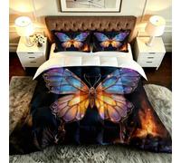 Gumntun 3 Pièces Couette 220 x 240 cm Papillons Colorés et Flammes, Versátil Parure de Lit 4 Saisons + 2 Taies D'oreiller 65x65 cm, Estilo Moderno Réversible Couette Sin Housse para 2 Personnes_B19835