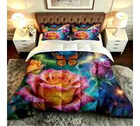 Gumntun 3 Pièces Couette 220 x 240 cm Papillons Colorés, Versátil Parure de Lit 4 Saisons + 2 Taies d'oreiller 65x65 cm, Estilo Moderno Réversible Couette Sin Housse Para 2 Personnes_B19961