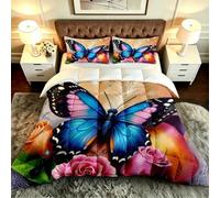 Gumntun 3 Pièces Couette 220 x 240 cm Papillons Colorés, Versátil Parure de Lit 4 Saisons + 2 Taies d'oreiller 65x65 cm, Estilo Moderno Réversible Couette Sin Housse Para 2 Personnes_B20003