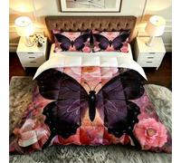 Gumntun 3 Pièces Couette 220 x 240 cm Papillons Colorés, Versátil Parure de Lit 4 Saisons + 2 Taies d'oreiller 65x65 cm, Estilo Moderno Réversible Couette Sin Housse Para 2 Personnes_B20057