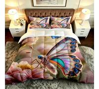 Gumntun 3 Pièces Couette 220 x 240 cm Papillons Colorés, Versátil Parure de Lit 4 Saisons + 2 Taies d'oreiller 65x65 cm, Estilo Moderno Réversible Couette Sin Housse Para 2 Personnes_B19997