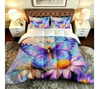 Gumntun 3 Pièces Couette 220 x 240 cm Papillons Colorés, Versátil Parure de Lit 4 Saisons + 2 Taies d'oreiller 65x65 cm, Estilo Moderno Réversible Couette Sin Housse Para 2 Personnes_B19973