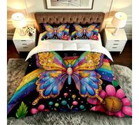 Gumntun 3 Pièces Couette 220 x 240 cm Papillons Colorés, Versátil Parure de Lit 4 Saisons + 2 Taies d'oreiller 65x65 cm, Estilo Moderno Réversible Couette Sin Housse Para 2 Personnes_B20009