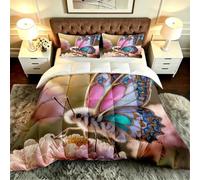 Gumntun 3 Pièces Couette 220 x 240 cm Papillons Colorés, Versátil Parure de Lit 4 Saisons + 2 Taies d'oreiller 65x65 cm, Estilo Moderno Réversible Couette Sin Housse Para 2 Personnes_B19943