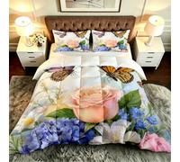Gumntun 3 Pièces Couette 220 x 240 cm Papillons Colorés, Versátil Parure de Lit 4 Saisons + 2 Taies d'oreiller 65x65 cm, Estilo Moderno Réversible Couette Sin Housse Para 2 Personnes_B20027