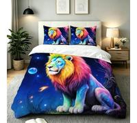 Gumntun Housse de Couette 200x200 cm Animal Lion, 3D Imprimé Adulte Linge de Lit avec Fermeture Éclair, 100% Microfibre Ensemble de Literie et 2 Taie d'oreiller 65x65 cm_B20968
