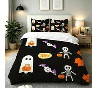 Gumntun Parure de Couette 220x240 cm Thème Halloween pour Lit Double-C218 | Doux et Facile D'entretien,avec Attaches Angles,Toutes Lles Saisons,avec 2 Taies D'oreiller,3D Ensemble de Literie