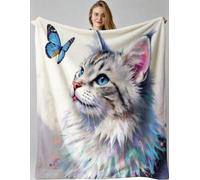 Gumntun Plaid Polaire 150 x 200 Chat Adulte en 3D, Couverture en Flanelle à Motif 3D, pour Adultes Enfants Rester Chaud en Hiver Couverture en Peluche Canapé-Lit Bureau_B20853