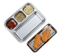 Gungtj Assiette à épices divisée | Bol à sauces BBQ en acier inoxydable - Plateau à épices à 4 compartiments pour le camping, le soja, les collations, les sushis, les fêtes, les apéritifs, le ketchup
