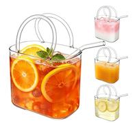 Guniata Lot de 4 verres à main, 750 ml, avec paille, gobelets en verre en forme de sac à main, vase décoratif polyvalent pour cocktails, jus et fleurs (transparent)