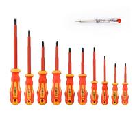 Gunpla Lot de 11 Pcs Tournevis Isolés VDE, 1000v Pointe Noire Magnétique Poignée TPR Électricien Fente Confort Fendu Phillips et Outils Pozi avec Tournevis de Testeur d Sécurité pour Vis Torx Montres
