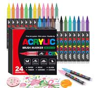 Gunsamg Feutres Acryliques 24 Couleurs - Marqueurs Pinceau Flexible 1-5mm, Peinture Acrylique sur Pierre, Toile, Verre, Céramique, Bois - Coloriage Adulte & Loisirs Créatifs